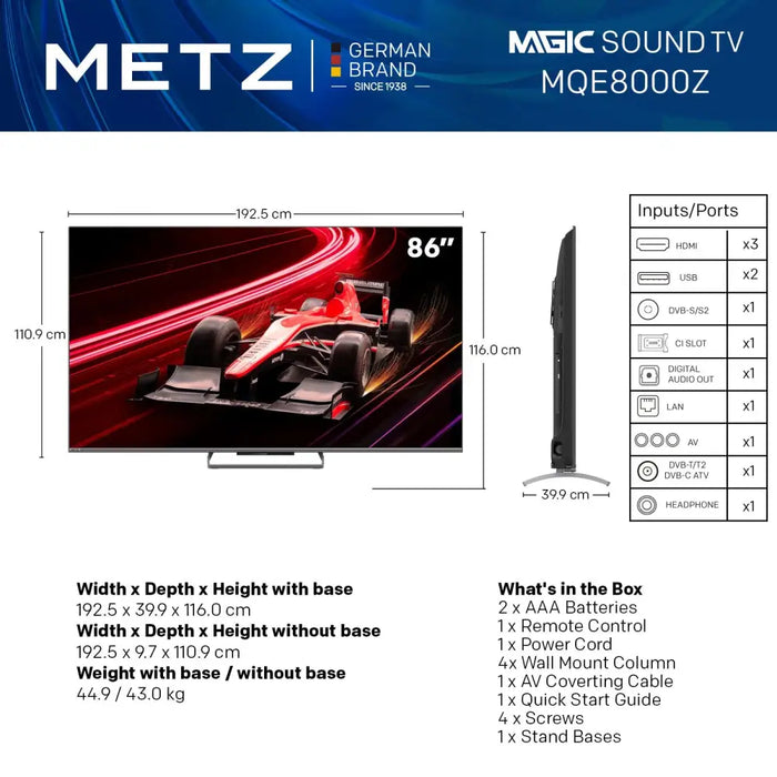 Телевизор METZ 86MQE8000Z 86’’(217 см) QLED Google TV