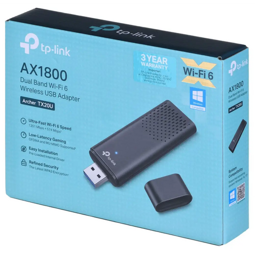 TP-Link Archer AX1800 двулентов Wi-Fi 6 безжичен USB адаптер