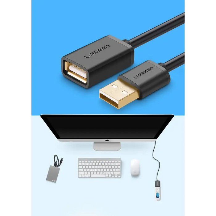 Ugreen кабелен адаптер USB (женски) - USB (мъжки) 2 м черен