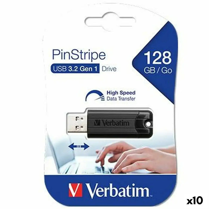 USB стик Verbatim PINSTRIPE Черен 128 GB (10 броя)