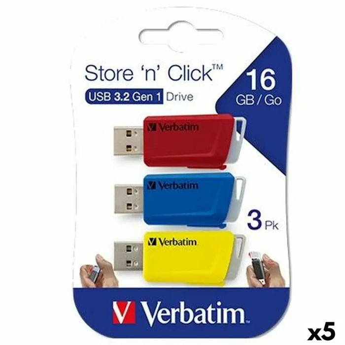 USB стик Verbatim STORE´N´CLICK Многоцветен 16 GB 3 Части