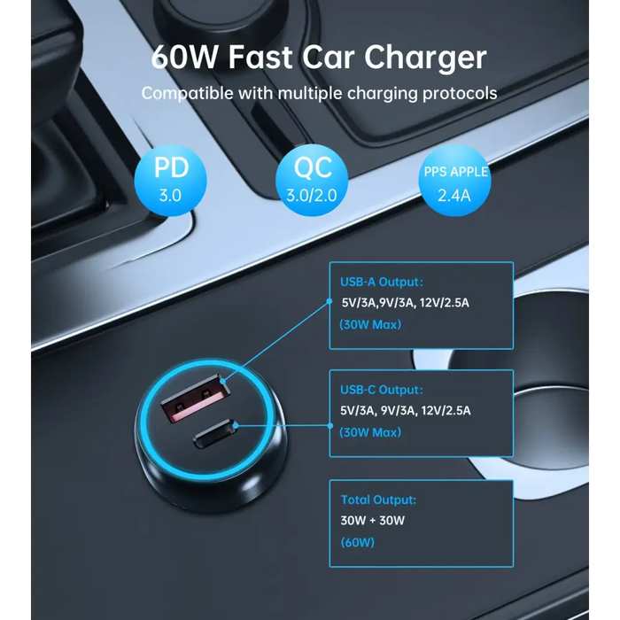Зарядно за кола Choetech TC0014 USB-C USB-A PD