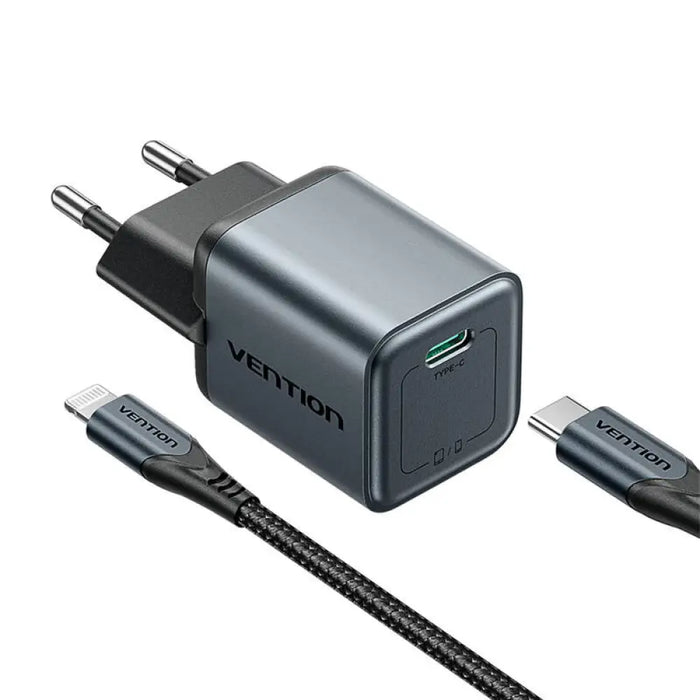 Зарядно с кабел Vention USB-C 20W GaN USB-C-L 1m сиво