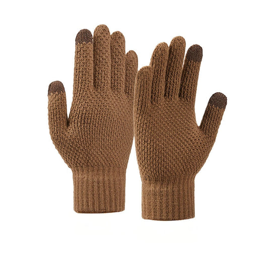 Зимни плетени ръкавици за телефон HQWear кафяви