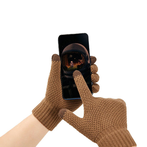 Зимни плетени ръкавици за телефон HQWear кафяви