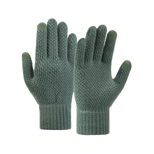 Зимни плетени ръкавици за телефон HQWear зелени