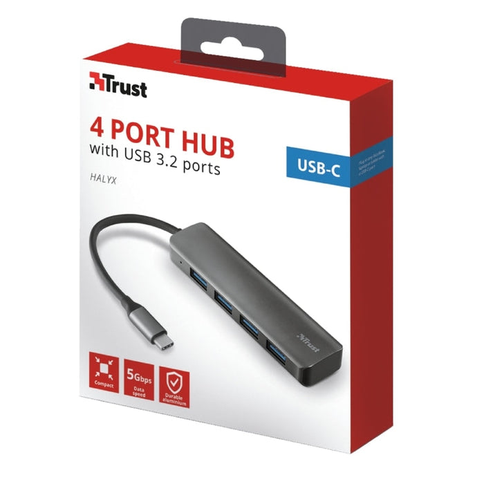 USB хъб TRUST Halyx Alum. USB - C to 4 - Port USB3.2 Hub