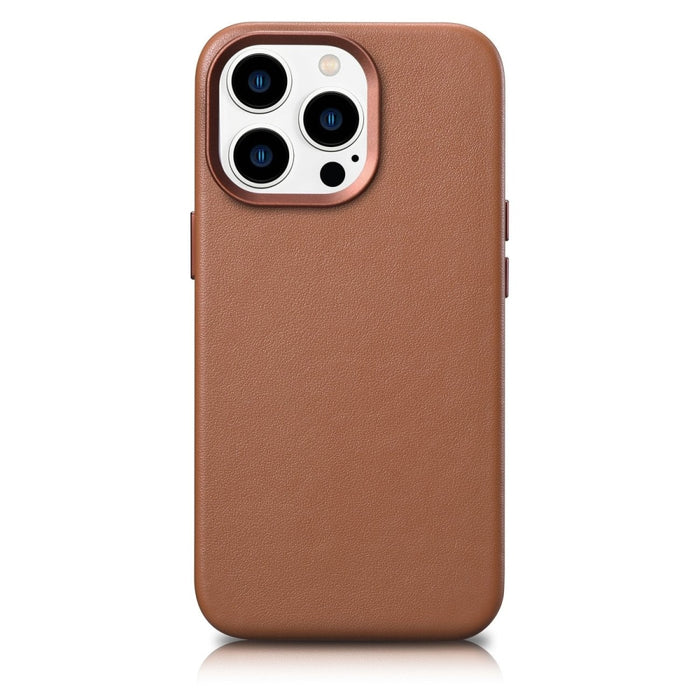 Кейс от естествена кожа iCarer за iPhone 14 Pro, кафяв (WMI14220706-BN) (съвместим с MagSafe)