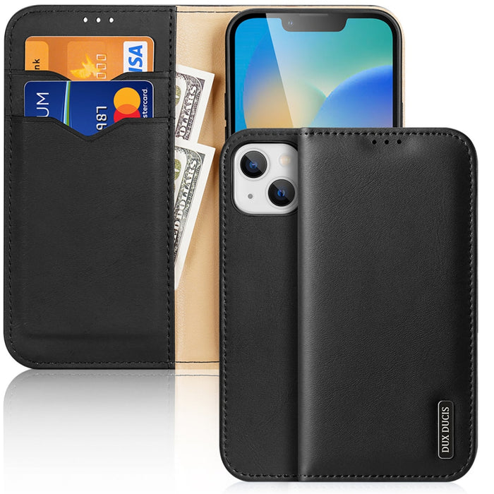 Кожен калъф с отделение за карти Dux Ducis Hivo за iPhone 14 Plus, черен
