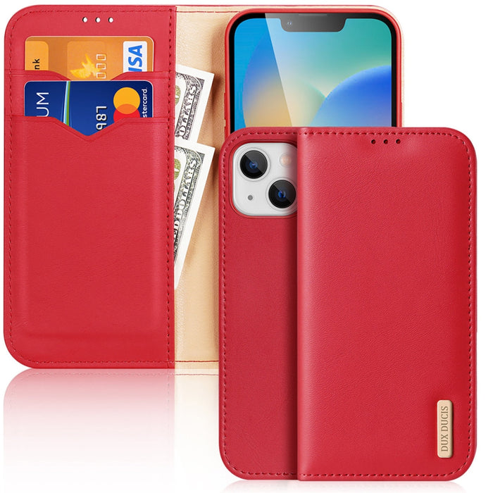 Кожен калъф с отделение за карти Dux Ducis Hivo за iPhone 14 Plus, червен