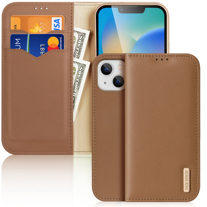 Кожен калъф с отделение за карти Dux Ducis Hivo за iPhone 14 Plus, кафяв