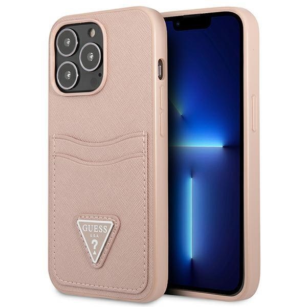 Кейс Guess GUHCP13LPSATPP за iPhone 13 Pro / 13 6.1", розов / розов, твърд, SaffianoTriangle Logo Cardslot