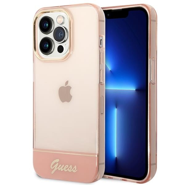 Кейс Guess GUHCP14LHGCOP за iPhone 14 Pro 6.1", розов / розов, твърд, Translucent