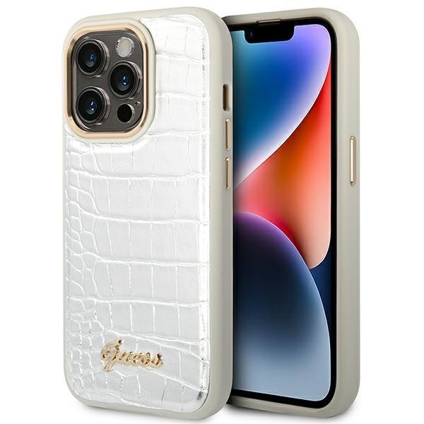 Кейс Guess GUHCP14LHGCRHS за iPhone 14 Pro 6.1", сребърен / сребърен, твърд, Croco Collection