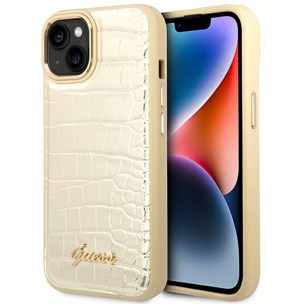 Кейс Guess GUHCP14MHGCRHD за iPhone 14 Plus 6.7", златен / златен, твърд, Croco Collection