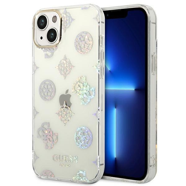 Кейс Guess GUHCP14SHTPPTH за iPhone 14 6.1", прозрачен / прозрачен, твърд, Peony Glitter