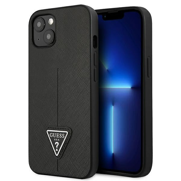 Кейс Guess GUHCP14SPSATLK за iPhone 14 6.1", черен / черен, твърд, SaffianoTriangle Logo