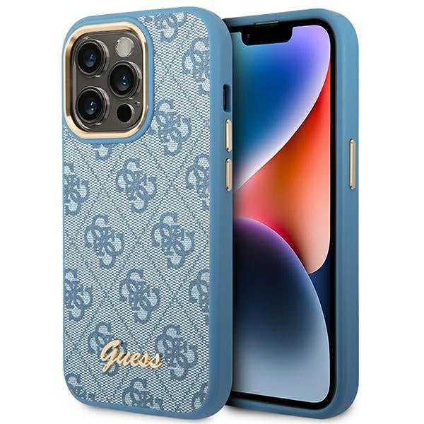 Кейс Guess GUHCP14XHG4SHB за iPhone 14 Pro Max 6.7", син / син, твърд, 4G Vintage Gold Logo