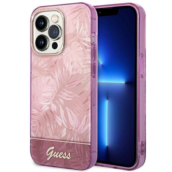 Кейс Guess GUHCP14XHGJGHP за iPhone 14 Pro Max 6.7", розов / розов, твърд, Jungle Collection