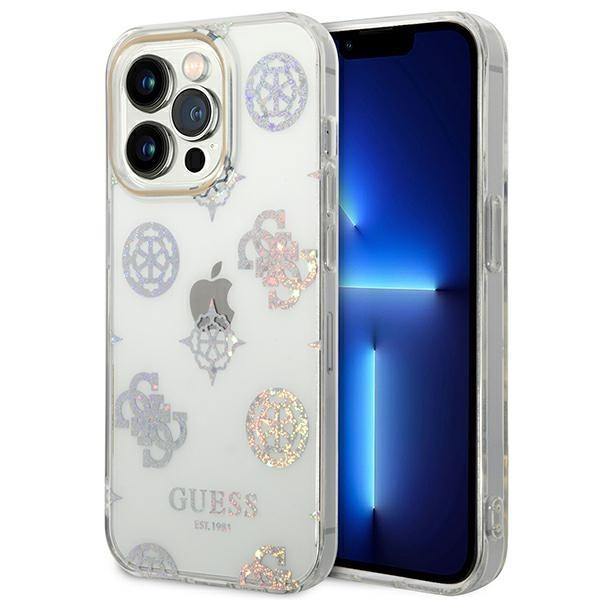 Кейс Guess GUHCP14XHTPPTH за iPhone 14 Pro Max 6.7", прозрачен / прозрачен, твърд, Peony Glitter