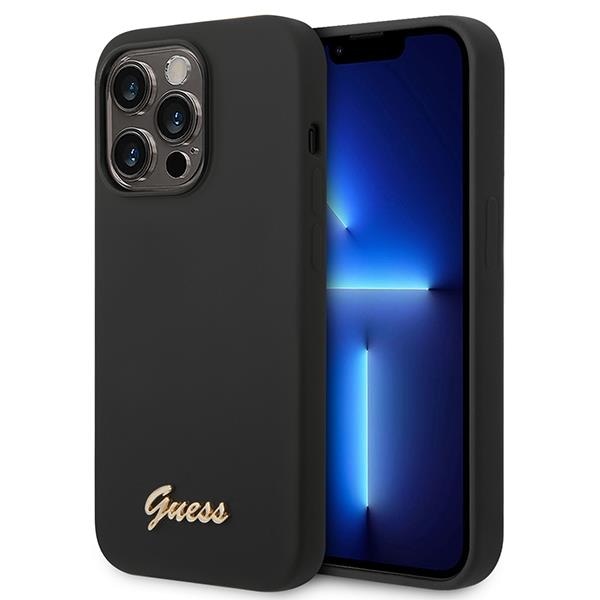 Кейс Guess GUHCP14XSLSMK за iPhone 14 Pro Max 6.7", черен / черен, твърд, Silicone Vintage Gold Logo