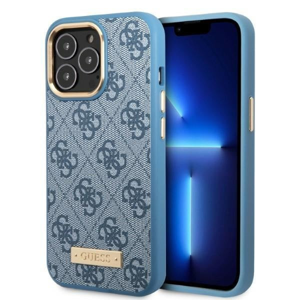 Кейс Guess GUHMP13LU4GPRB за iPhone 13 Pro / 13 6.1", син / син, твърд, 4G Logo Plate MagSafe
