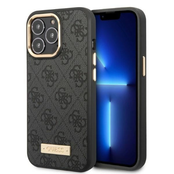 Кейс Guess GUHMP13LU4GPRK за iPhone 13 Pro / 13 6.1", черен / черен, твърд, 4G Logo Plate MagSafe