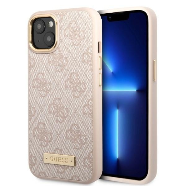 Кейс Guess GUHMP13MU4GPRP за iPhone 13 6.1", розов / розов, твърд, 4G Logo Plate MagSafe
