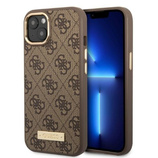 Кейс Guess GUHMP13MU4GPRW за iPhone 13 6.1", кафяв / кафяв, твърд, 4G Logo Plate MagSafe