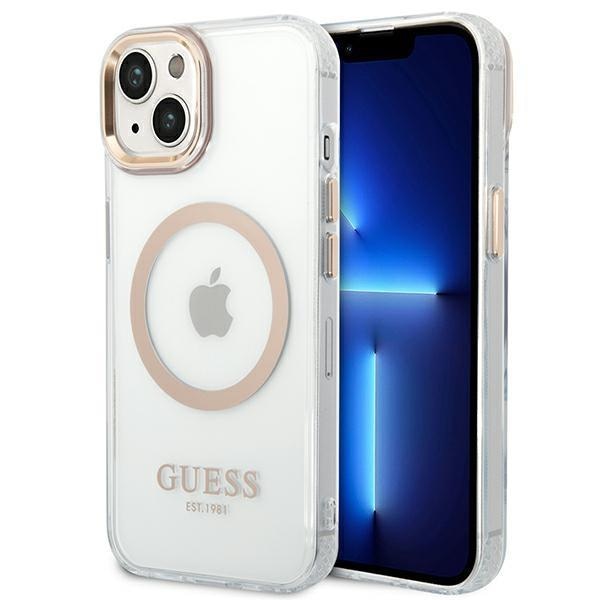 Кейс Guess GUHMP14MHTRMD за iPhone 14 Plus 6.7", златен / златен, твърд, Metal Outline Magsafe
