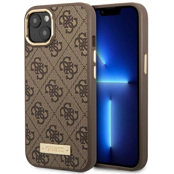 Кейс Guess GUHMP14SU4GPRW за iPhone 14 6.1", кафяв / кафяв, твърд, 4G Logo Plate MagSafe