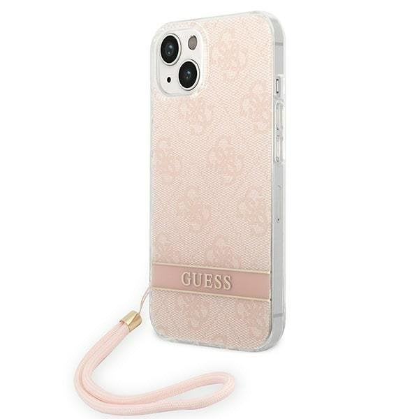 Кейс Guess GUOHCP14SH4STP за iPhone 14 6.1", розов / розов, твърд, 4G Print Strap