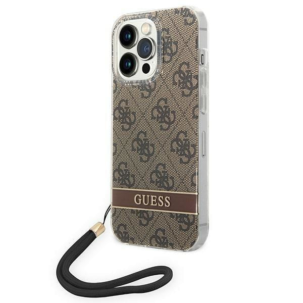 Кейс Guess GUOHCP14XH4STW за iPhone 14 Pro Max 6.7", кафяв / кафяв, твърд, 4G Print Strap