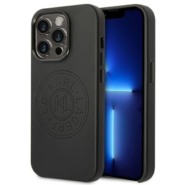 Кейс Karl Lagerfeld KLHCP14LFWHK за iPhone 14 Pro 6,1", твърд, черен / черен, Leather Perforated Logo