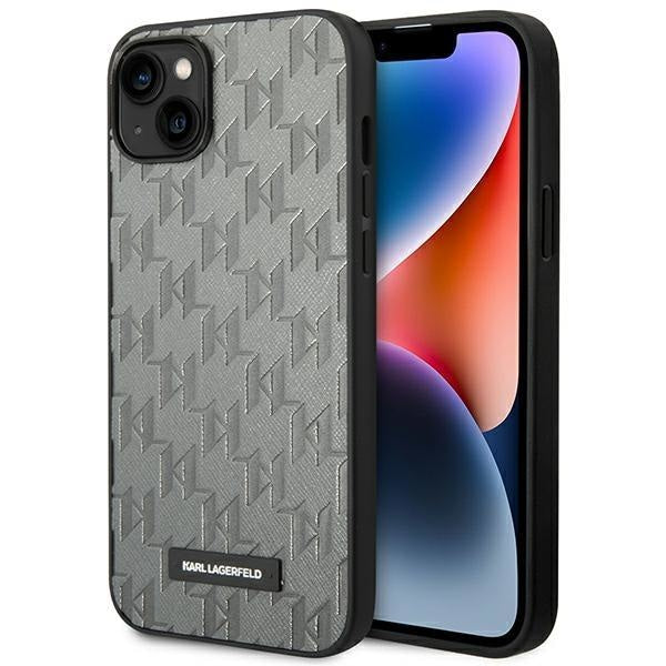Кейс Karl Lagerfeld KLHCP14MSAKLHPG за iPhone 14 Plus 6.7", твърд, сив / сив, Saffiano Mono Metal Logo