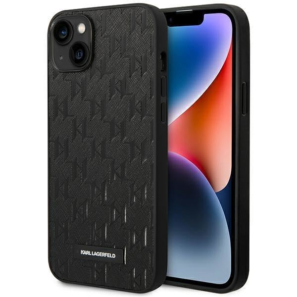 Кейс Karl Lagerfeld KLHCP14MSAKLHPK за iPhone 14 Plus 6.7", твърд, черен / черен, Saffiano Mono Metal Logo