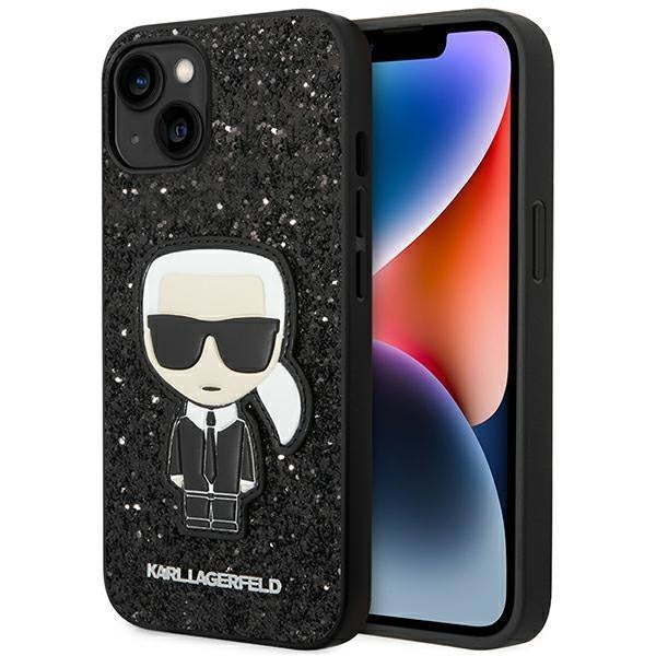 Кейс Karl Lagerfeld KLHCP14SGFKPK за iPhone 14 6.1", твърд, черен / черен, Glitter Flakes Ikonik