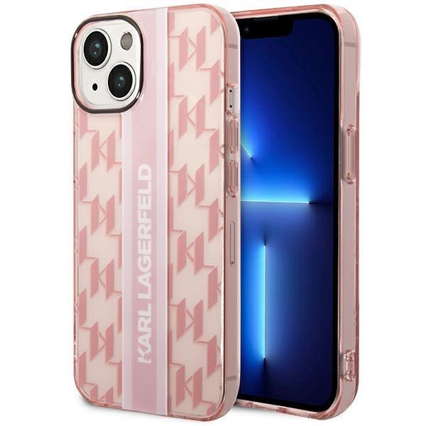 Кейс Karl Lagerfeld KLHCP14SHKLSPCP за iPhone 14 6.1", твърд, розов / розов, Mono Vertical Stripe