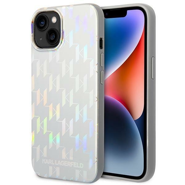 Кейс Karl Lagerfeld KLHCP14SLGMMSV3 за iPhone 14 6.1", твърд, сребърен / сребърен, Monogram Iridescent