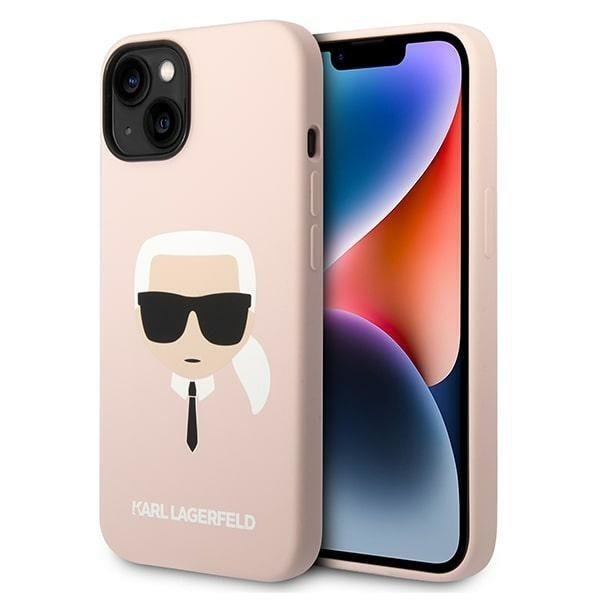 Кейс Karl Lagerfeld KLHCP14SSLKHLP за iPhone 14 6.1", твърд, розов / розов, Silicone Karl`s Head