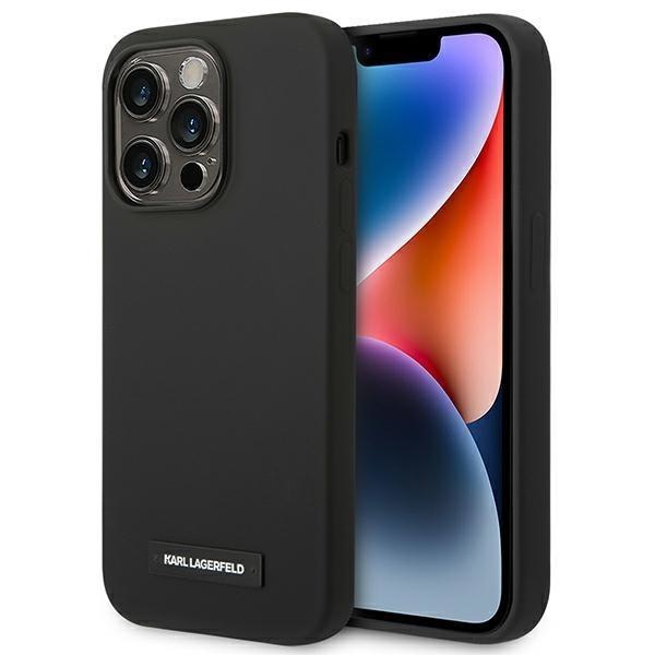 Кейс Karl Lagerfeld KLHMP14LSLMP1K за iPhone 14 Pro 6,1", твърд, черен / черен, Silicone Plaque, съвместим с MagSafe