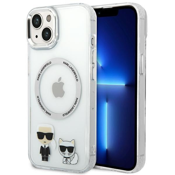 Кейс Karl Lagerfeld KLHMP14SHKCT за iPhone 14 6.1", твърд, прозрачен / прозрачен, Karl&Choupette Aluminum, съвместим с MagSafe