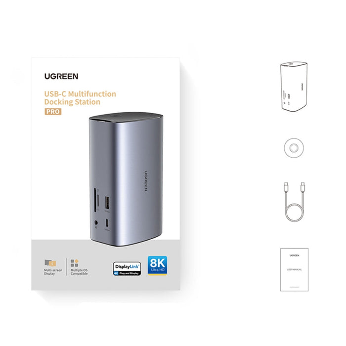 12в1 Хъб Ugreen USB C HDM,I DP RJ45 AUX SD TF сив (CM555)