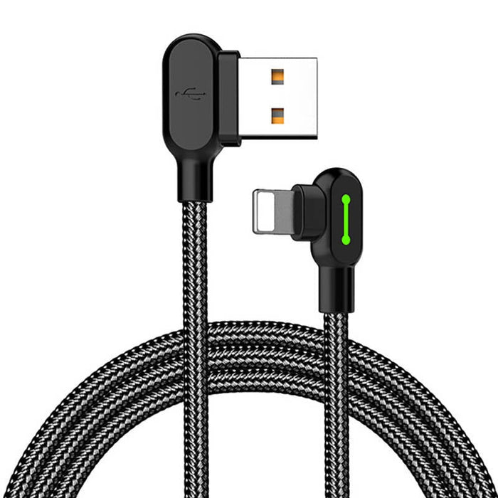 Ъглов кабел Mcdodo CA-4674, USB към Lightning, LED, 1.2m, черен