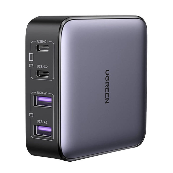 Зарядно устройство UGREEN CD327 Nexode, 2x USB-C, 2x USB-A, GaN, 65W, сиво
