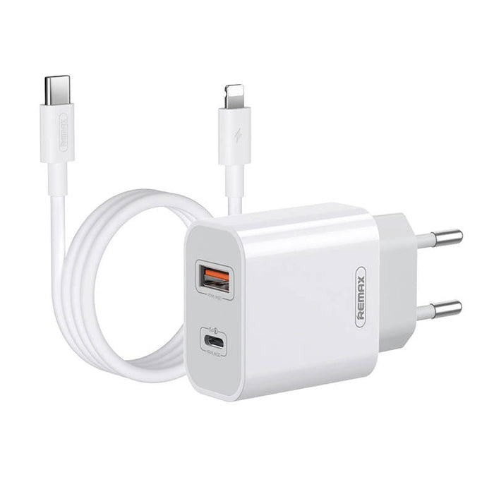 Адаптер Remax RP - U68 USB - C USB 20W бял + Lightning кабел