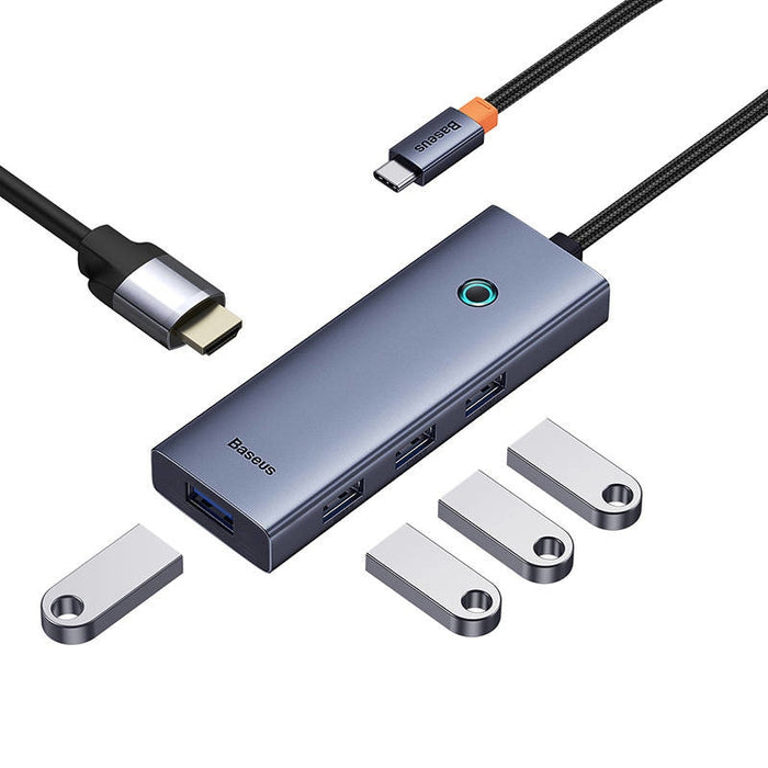 5в1 Хъб Baseus UltraJoy 1x HDMI4K@30Hz + 4x USB 3.0 сив