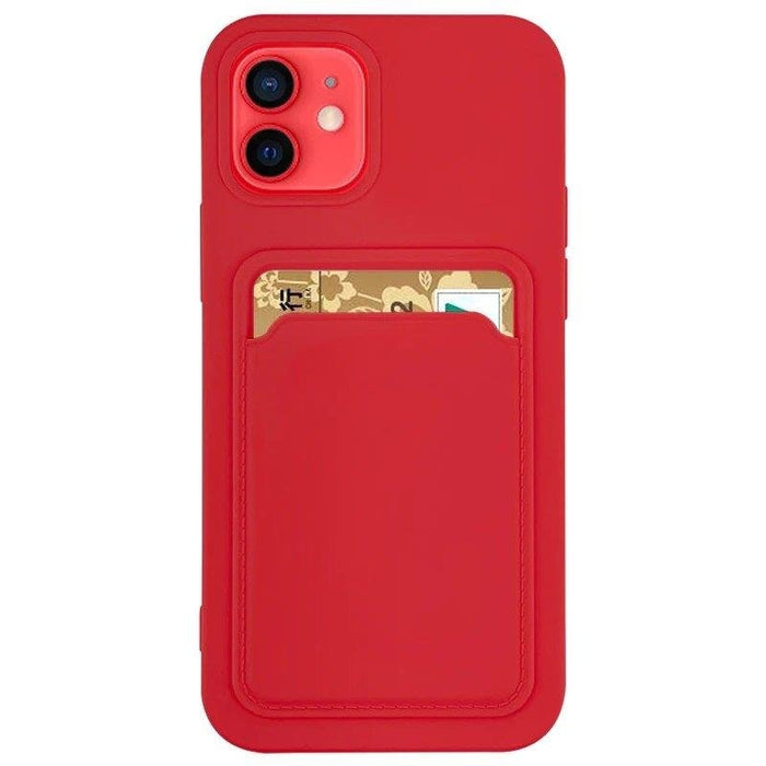 Силиконов кейс с отделение за карти HQWear за iPhone XS Max, Червен