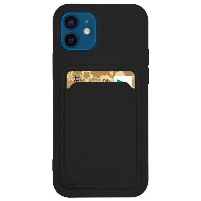 Силиконов кейс с отделение за карти HQWear за Samsung Galaxy A72 4G, Черен