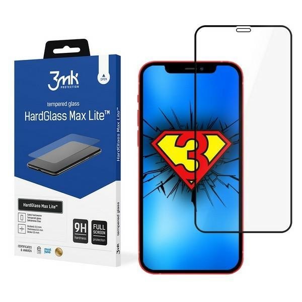 Защитно фолио 3MK Hardglass Max Lite за Apple iPhone 12 / Apple iPhone 12 Pro, Закалено стъкло, Full Face, Full Glue, Black